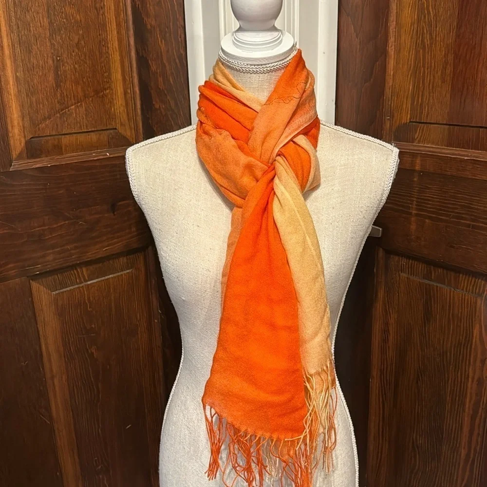 Beautiful Ombré Orange Pashmina Scarf / Wrap with Fringe